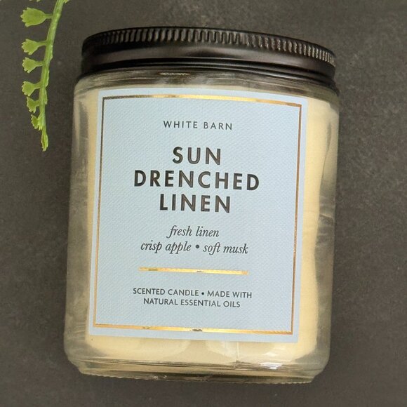 BBW Sun Drenched Linen White Barn Bath & Body Works Mason Jar Single Wick Candle - Picture 5 of 10